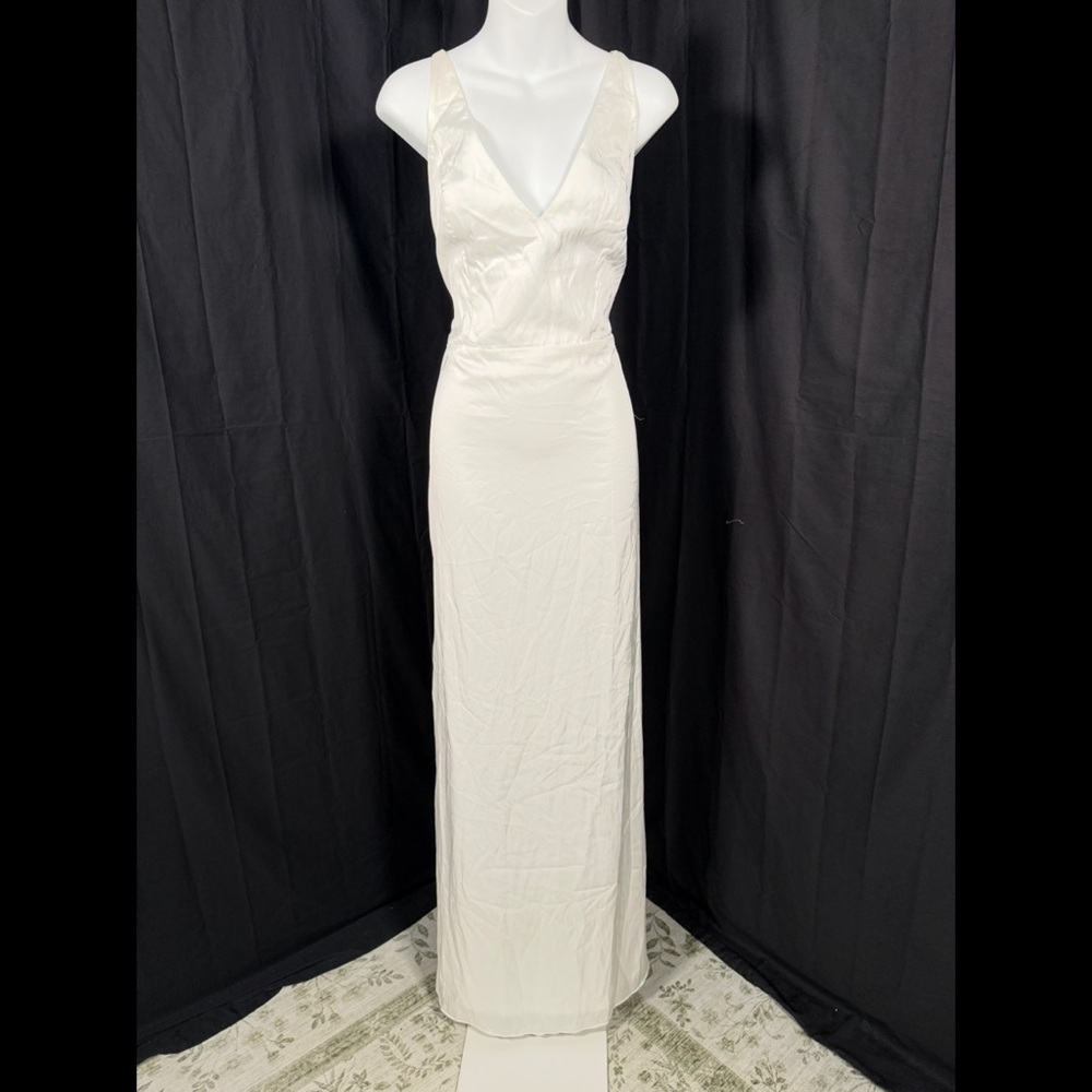 Lulus Polished Perfection White Satin Sleeveless Mermaid Maxi Dress Size XL